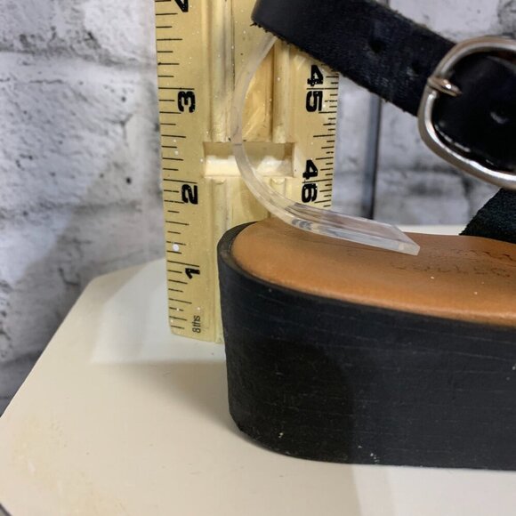 Vintage 90s Fishermans Sandals Black Leather Square Toe Low Block Heel - Picture 9 of 11